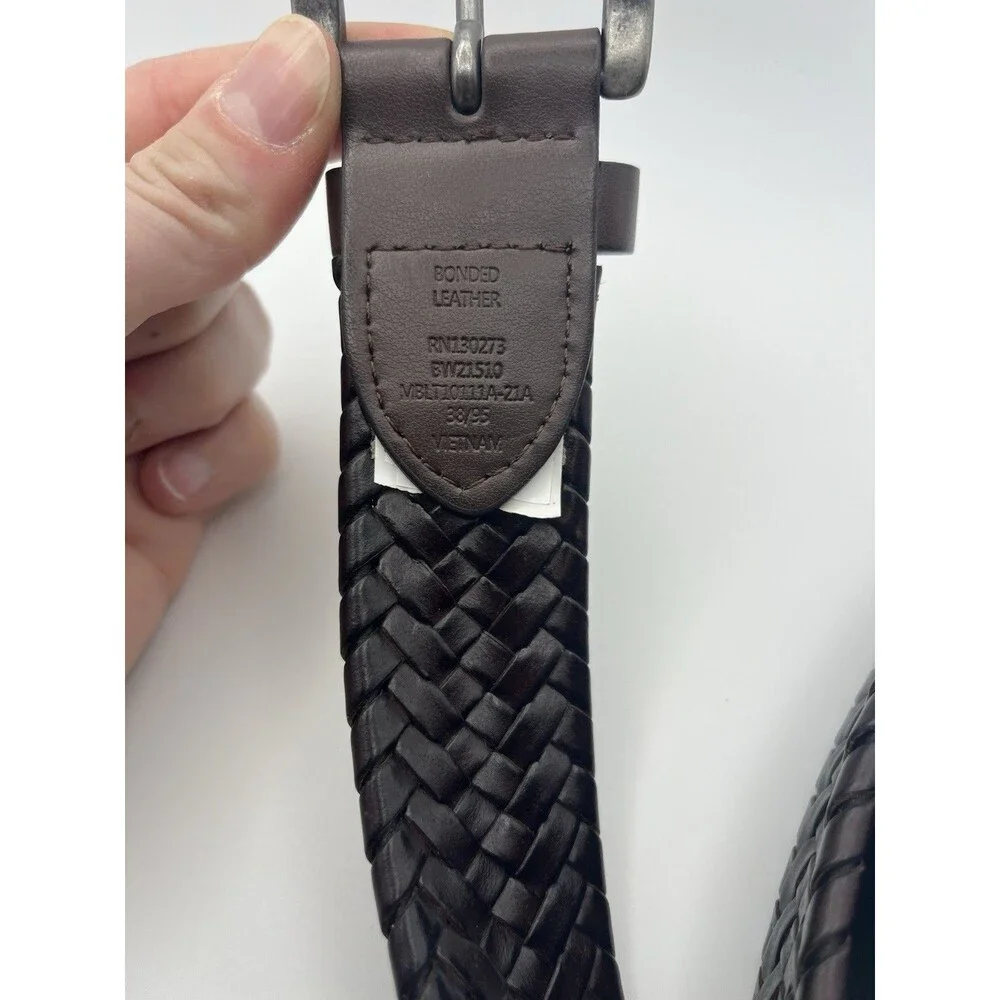 Wrangler Woven Leather‎ Belt Dark Brown Mens Adjustable 38